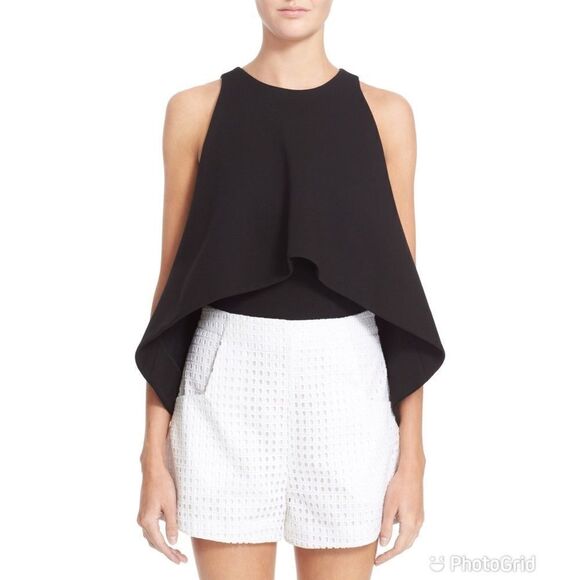 NICHOLAS Flare Crop Top Sleeveless Knit Layered High Low Black Size 4 New - Picture 1 of 16